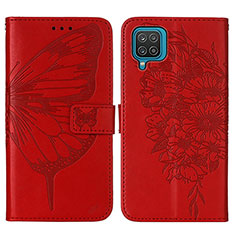 Handytasche Stand Schutzhülle Flip Leder Hülle Schmetterling Y01B für Samsung Galaxy A12 Rot