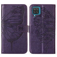 Handytasche Stand Schutzhülle Flip Leder Hülle Schmetterling Y01B für Samsung Galaxy A12 Violett