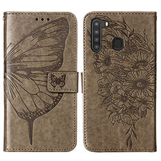 Handytasche Stand Schutzhülle Flip Leder Hülle Schmetterling Y01B für Samsung Galaxy A21 Grau