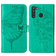 Handytasche Stand Schutzhülle Flip Leder Hülle Schmetterling Y01B für Samsung Galaxy A21 Grün