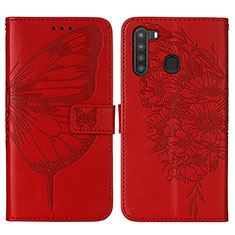 Handytasche Stand Schutzhülle Flip Leder Hülle Schmetterling Y01B für Samsung Galaxy A21 Rot