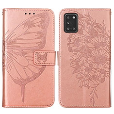 Handytasche Stand Schutzhülle Flip Leder Hülle Schmetterling Y01B für Samsung Galaxy A21s Rosegold