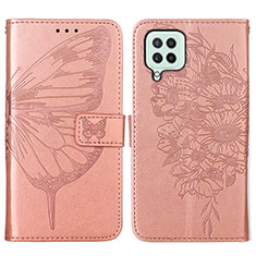 Handytasche Stand Schutzhülle Flip Leder Hülle Schmetterling Y01B für Samsung Galaxy A22 4G Rosegold