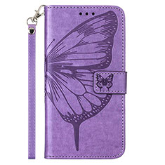Handytasche Stand Schutzhülle Flip Leder Hülle Schmetterling Y01B für Samsung Galaxy A23 4G Helles Lila