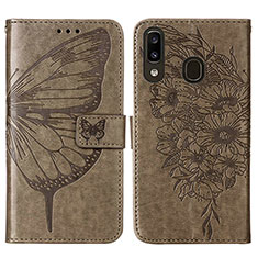 Handytasche Stand Schutzhülle Flip Leder Hülle Schmetterling Y01B für Samsung Galaxy A30 Grau