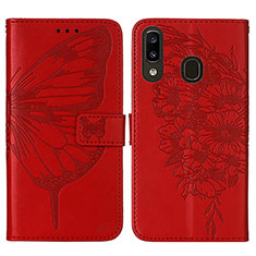 Handytasche Stand Schutzhülle Flip Leder Hülle Schmetterling Y01B für Samsung Galaxy A30 Rot