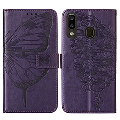 Handytasche Stand Schutzhülle Flip Leder Hülle Schmetterling Y01B für Samsung Galaxy A30 Violett