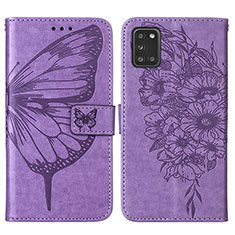 Handytasche Stand Schutzhülle Flip Leder Hülle Schmetterling Y01B für Samsung Galaxy A31 Helles Lila