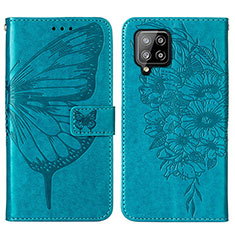 Handytasche Stand Schutzhülle Flip Leder Hülle Schmetterling Y01B für Samsung Galaxy A42 5G Blau