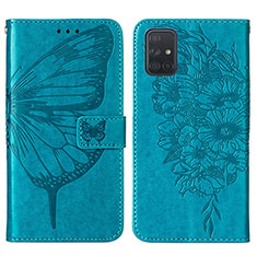 Handytasche Stand Schutzhülle Flip Leder Hülle Schmetterling Y01B für Samsung Galaxy A51 5G Blau