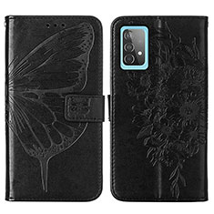 Handytasche Stand Schutzhülle Flip Leder Hülle Schmetterling Y01B für Samsung Galaxy A52 4G Schwarz