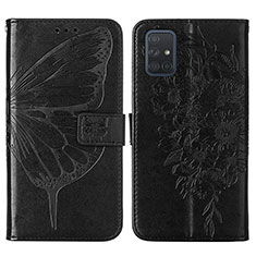 Handytasche Stand Schutzhülle Flip Leder Hülle Schmetterling Y01B für Samsung Galaxy A71 4G A715 Schwarz