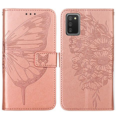 Handytasche Stand Schutzhülle Flip Leder Hülle Schmetterling Y01B für Samsung Galaxy F02S SM-E025F Rosegold