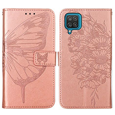 Handytasche Stand Schutzhülle Flip Leder Hülle Schmetterling Y01B für Samsung Galaxy F12 Rosegold