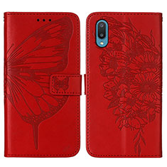 Handytasche Stand Schutzhülle Flip Leder Hülle Schmetterling Y01B für Samsung Galaxy M02 Rot