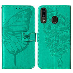 Handytasche Stand Schutzhülle Flip Leder Hülle Schmetterling Y01B für Samsung Galaxy M10S Grün