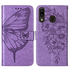 Handytasche Stand Schutzhülle Flip Leder Hülle Schmetterling Y01B für Samsung Galaxy M10S Helles Lila