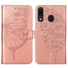 Handytasche Stand Schutzhülle Flip Leder Hülle Schmetterling Y01B für Samsung Galaxy M10S Rosegold