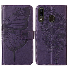 Handytasche Stand Schutzhülle Flip Leder Hülle Schmetterling Y01B für Samsung Galaxy M10S Violett