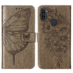 Handytasche Stand Schutzhülle Flip Leder Hülle Schmetterling Y01B für Samsung Galaxy M11 Grau