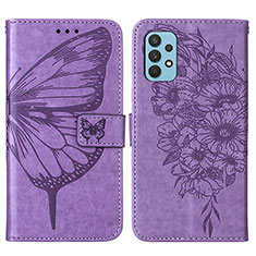 Handytasche Stand Schutzhülle Flip Leder Hülle Schmetterling Y01B für Samsung Galaxy M32 5G Helles Lila