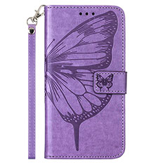 Handytasche Stand Schutzhülle Flip Leder Hülle Schmetterling Y01B für Samsung Galaxy M53 5G Helles Lila