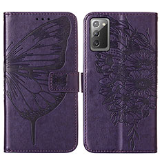 Handytasche Stand Schutzhülle Flip Leder Hülle Schmetterling Y01B für Samsung Galaxy Note 20 5G Violett