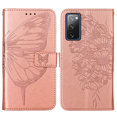 Handytasche Stand Schutzhülle Flip Leder Hülle Schmetterling Y01B für Samsung Galaxy S20 FE (2022) 5G Rosegold