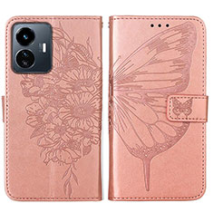 Handytasche Stand Schutzhülle Flip Leder Hülle Schmetterling Y01B für Vivo iQOO Z6 Lite 5G Rosegold