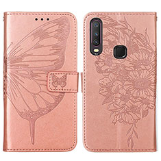 Handytasche Stand Schutzhülle Flip Leder Hülle Schmetterling Y01B für Vivo Y17 Rosegold