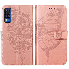 Handytasche Stand Schutzhülle Flip Leder Hülle Schmetterling Y01B für Vivo Y51 (2021) Rosegold