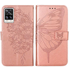 Handytasche Stand Schutzhülle Flip Leder Hülle Schmetterling Y01B für Vivo Y73 (2021) Rosegold