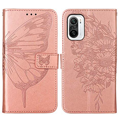 Handytasche Stand Schutzhülle Flip Leder Hülle Schmetterling Y01B für Xiaomi Redmi K40 Pro+ Plus 5G Rosegold