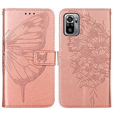 Handytasche Stand Schutzhülle Flip Leder Hülle Schmetterling Y01B für Xiaomi Redmi Note 10 4G Rosegold