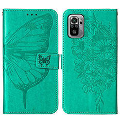 Handytasche Stand Schutzhülle Flip Leder Hülle Schmetterling Y01B für Xiaomi Redmi Note 10S 4G Grün