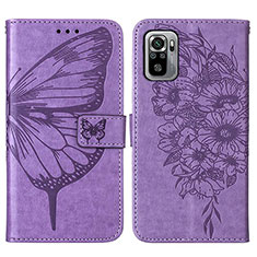 Handytasche Stand Schutzhülle Flip Leder Hülle Schmetterling Y01B für Xiaomi Redmi Note 10S 4G Helles Lila