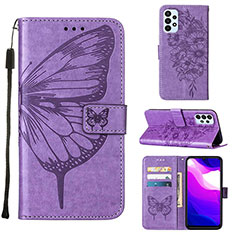 Handytasche Stand Schutzhülle Flip Leder Hülle Schmetterling Y02B für Samsung Galaxy A23 5G Helles Lila