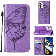 Handytasche Stand Schutzhülle Flip Leder Hülle Schmetterling Y02B für Samsung Galaxy A73 5G Helles Lila