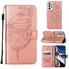 Handytasche Stand Schutzhülle Flip Leder Hülle Schmetterling Y02B für Samsung Galaxy A73 5G Rosegold