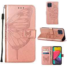 Handytasche Stand Schutzhülle Flip Leder Hülle Schmetterling Y02B für Samsung Galaxy M53 5G Rosegold