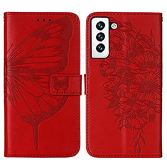 Handytasche Stand Schutzhülle Flip Leder Hülle Schmetterling Y06B für Samsung Galaxy S21 5G Rot