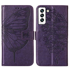 Handytasche Stand Schutzhülle Flip Leder Hülle Schmetterling Y06B für Samsung Galaxy S21 FE 5G Violett