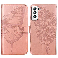 Handytasche Stand Schutzhülle Flip Leder Hülle Schmetterling Y06B für Samsung Galaxy S22 Plus 5G Rosegold