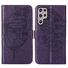 Handytasche Stand Schutzhülle Flip Leder Hülle Schmetterling Y06B für Samsung Galaxy S22 Ultra 5G Violett