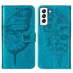 Handytasche Stand Schutzhülle Flip Leder Hülle Schmetterling Y06B für Samsung Galaxy S23 5G Blau