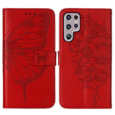 Handytasche Stand Schutzhülle Flip Leder Hülle Schmetterling Y06B für Samsung Galaxy S23 Ultra 5G Rot