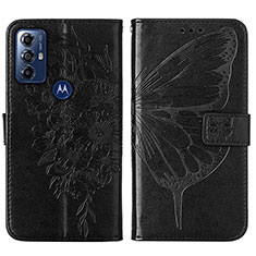 Handytasche Stand Schutzhülle Flip Leder Hülle Schmetterling YB1 für Motorola Moto G Play (2023) Schwarz