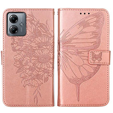 Handytasche Stand Schutzhülle Flip Leder Hülle Schmetterling YB1 für Motorola Moto G14 Rosegold