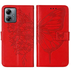 Handytasche Stand Schutzhülle Flip Leder Hülle Schmetterling YB1 für Motorola Moto G14 Rot