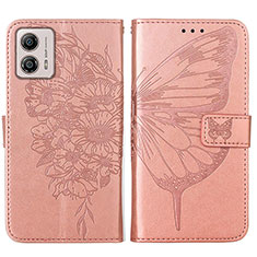 Handytasche Stand Schutzhülle Flip Leder Hülle Schmetterling YB1 für Motorola Moto G53y 5G Rosegold